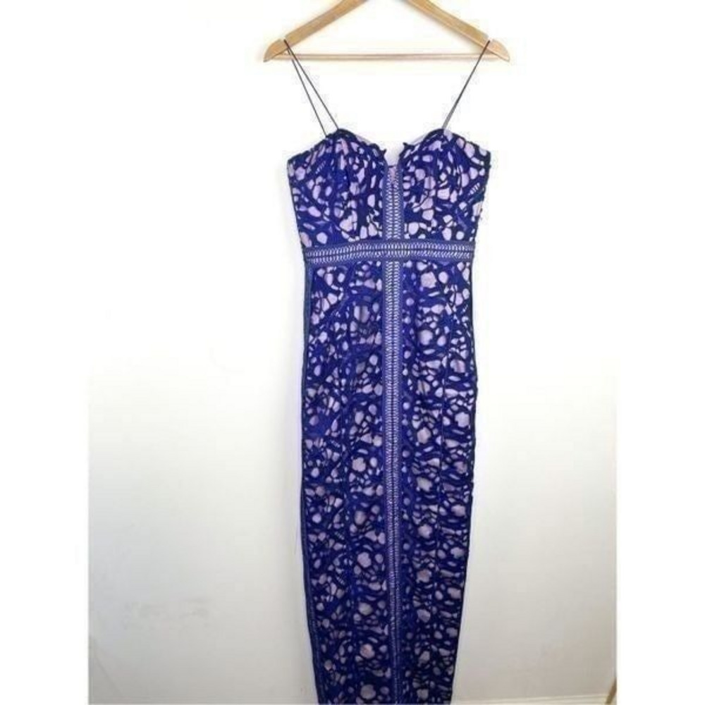 NWT Stunning Bariano Emma Gown in Twilight With Lace Tape‎ Detail Size 10